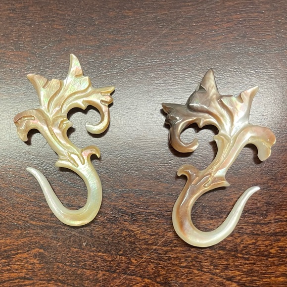 Tawapa Mother of Pearl Hand-carved Hook 6 Gauge/4mm Earrings Reversible Styles - Picture 4 of 6